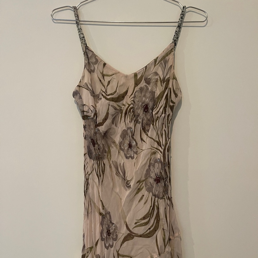 Vintage Eva Blue embellished dress with detailed straps.